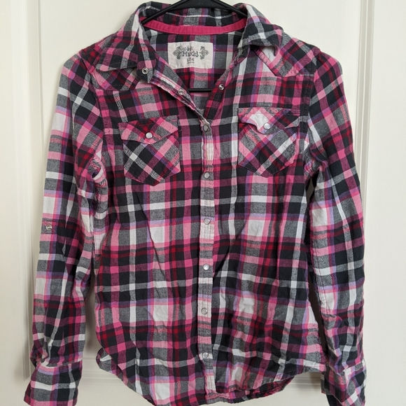 Mudd Other - Pink flannel pattern button down shirt